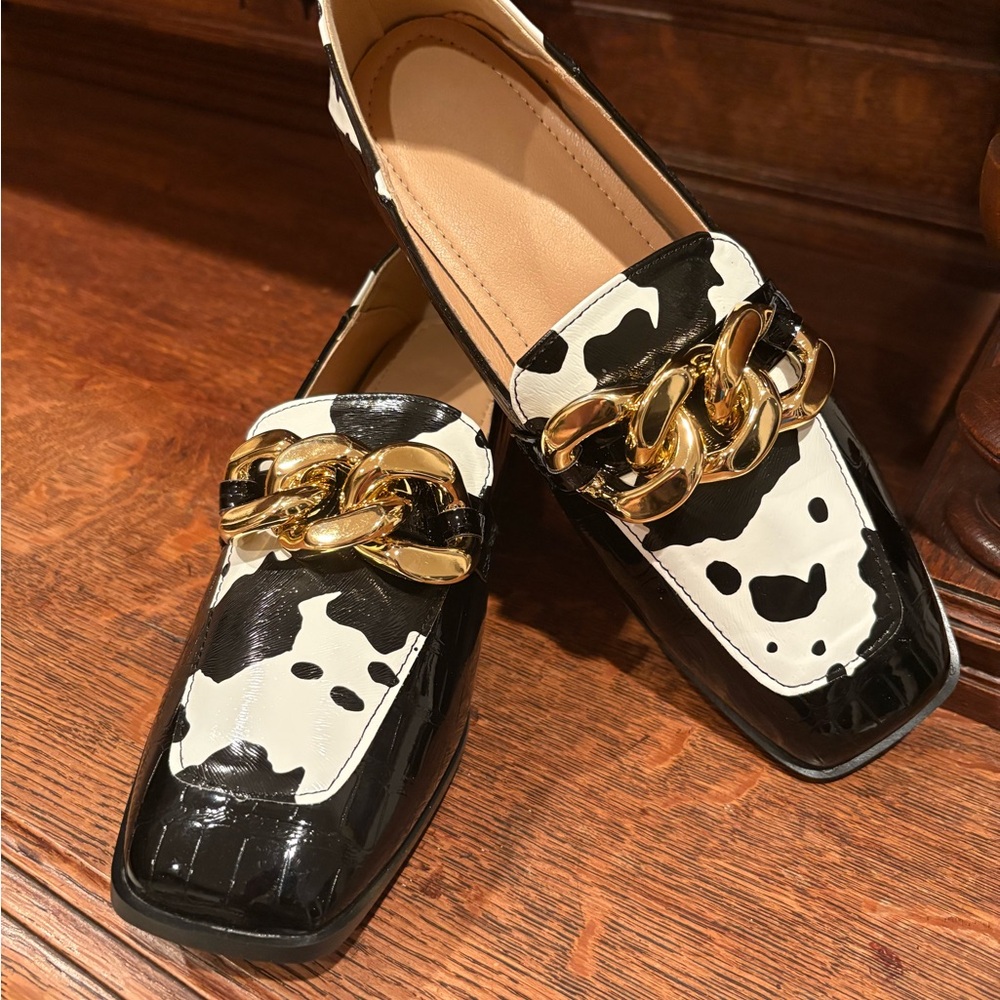 NWT BLACK WHITE PONY LOAFERS